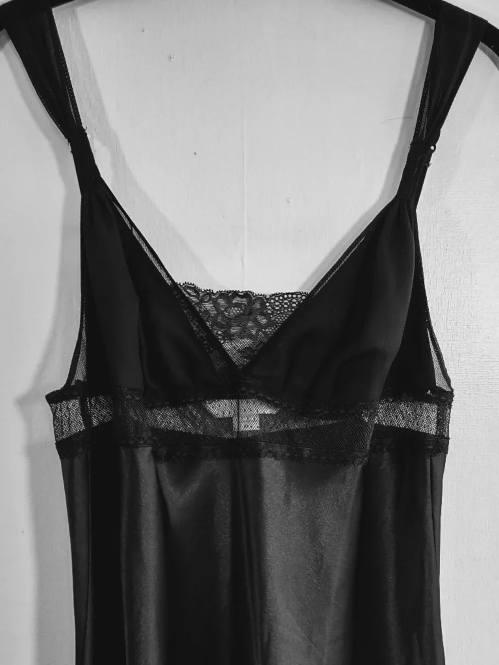 Vintage Victoria's Secret Black Satin & Lace Slip Dress Sz Medium Indie Romantic